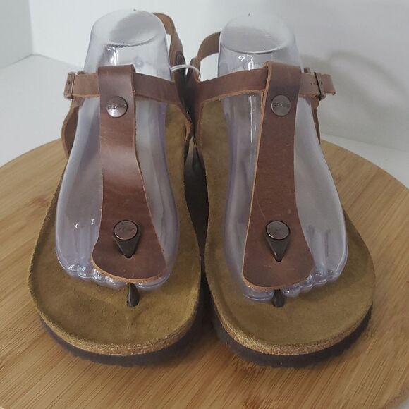 Papillio by Birkenstock Ashley BrownLeather T-Strap Wedge Sandals Women's EU 41 - Picture 4 of 11